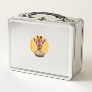 Giraffe With Popcorn Cartoon Animal Humour Metal Lunch Box