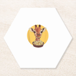 Giraffe With Popcorn Cartoon Animal Humour Paper Coaster