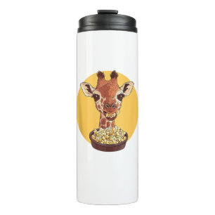 Giraffe With Popcorn Cartoon Animal Humour  Thermal Tumbler