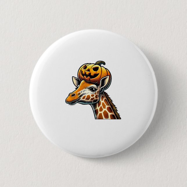 Giraffe with Pumpkin Hat Halloween Design  2 Inch Round Button (Front)