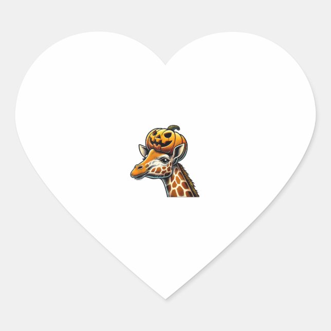 Giraffe with Pumpkin Hat Halloween Design  Heart Sticker (Front)
