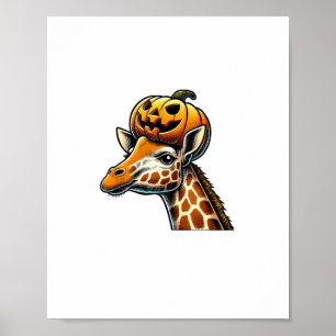 Giraffe with Pumpkin Hat Halloween Design Poster