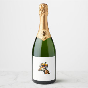 Giraffe with Pumpkin Hat Halloween Design Sparkling Wine Label