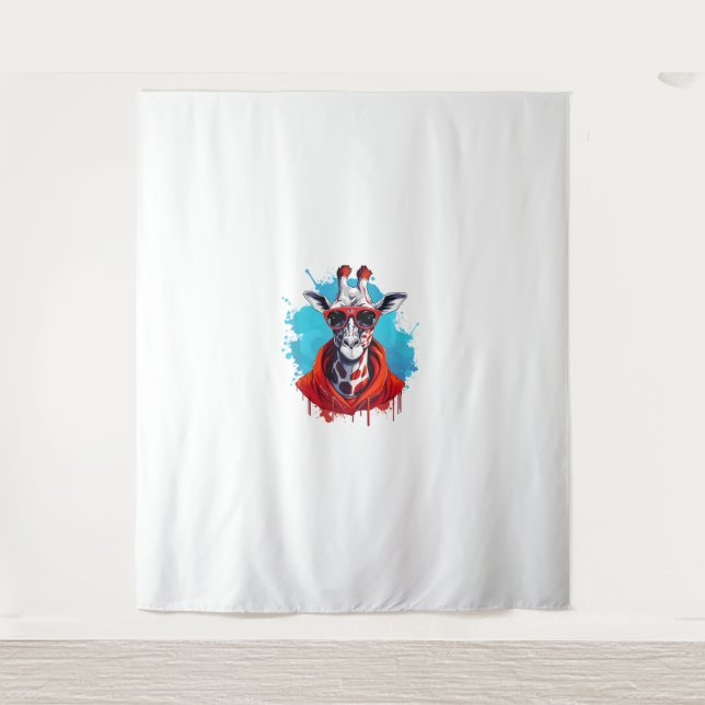 Giraffe With Red Glasses  Tapestry (Front)