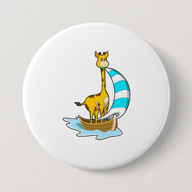 Giraffe with Sailing boat 3 Inch Round Button (Front)