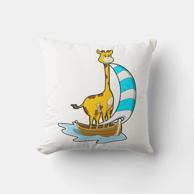 Giraffe with Sailing boat Throw Pillow (Front)