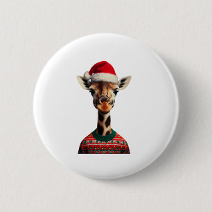 Giraffe With Santa Hat Christmas Safari Xmas Safar 2 Inch Round Button