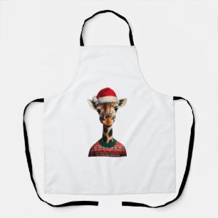 Giraffe With Santa Hat Christmas Safari Xmas Safar Apron
