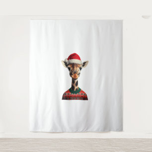 Giraffe With Santa Hat Christmas Safari Xmas Safar Tapestry