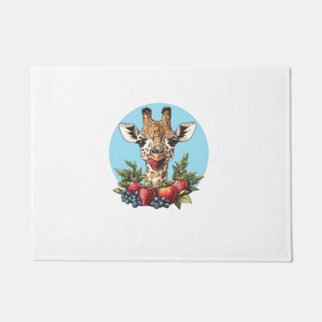 Giraffe With Strawberries Blueberries Apples   Doormat (Front)