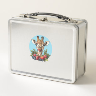 Giraffe With Strawberries Blueberries Apples Metal Lunch Box