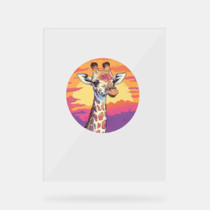 Giraffe With Sunset Safari Vibes Art   Acrylic Sign