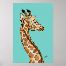 Giraffe with teal background