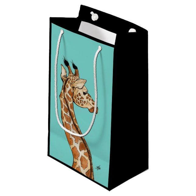 Giraffe with teal background small gift bag (Front Angled)