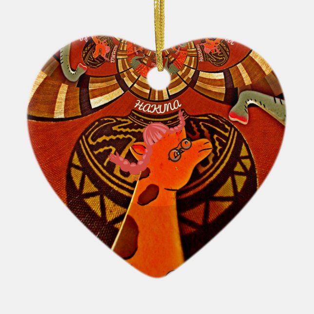 Giraffe with two ponytails art ceramic ornament (Front)