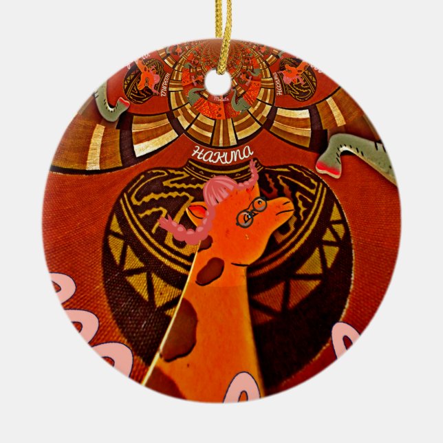 Giraffe with two ponytails art ceramic ornament (Front)