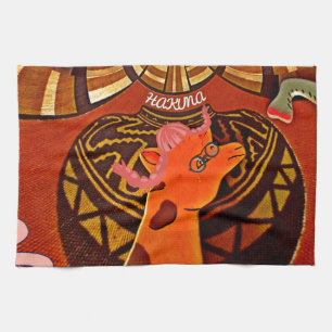 Giraffe with two ponytails art kitchen towel