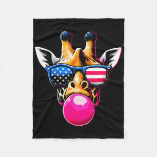 Giraffe With Usa Gles And Bubblegum 4th Of July Fleece Blanket