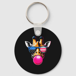 Giraffe With Usa Gles And Bubblegum 4th Of July  Keychain