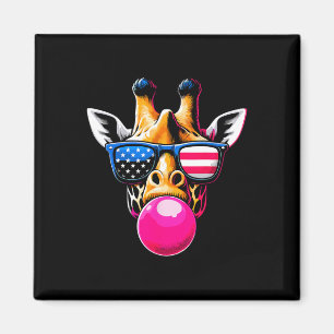 Giraffe With Usa Gles And Bubblegum 4th Of July Magnet