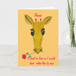 Giraffe with Valentine Rose Add name front Holiday Card