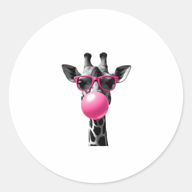 Giraffe Women Giraffe Face with Sunglasses Wild An Classic Round Sticker (Front)