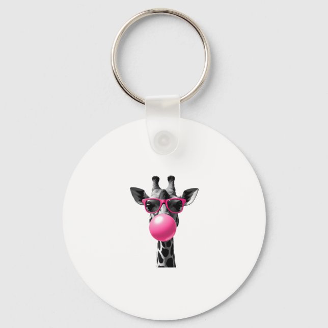 Giraffe Women Giraffe Face with Sunglasses Wild An Keychain (Front)