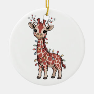 Giraffe Wrapped in Christmas Lights Animal Lovers  Ceramic Ornament