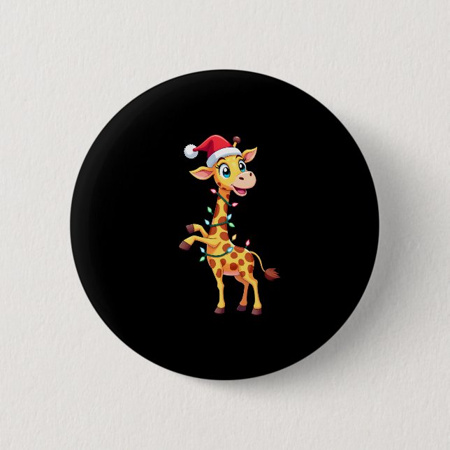Giraffe Xmas Lighting Funny Santa Giraffe Christma 2 Inch Round Button (Front)