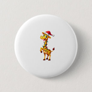 Giraffe Xmas Lighting Funny Santa Giraffe Christma 2 Inch Round Button