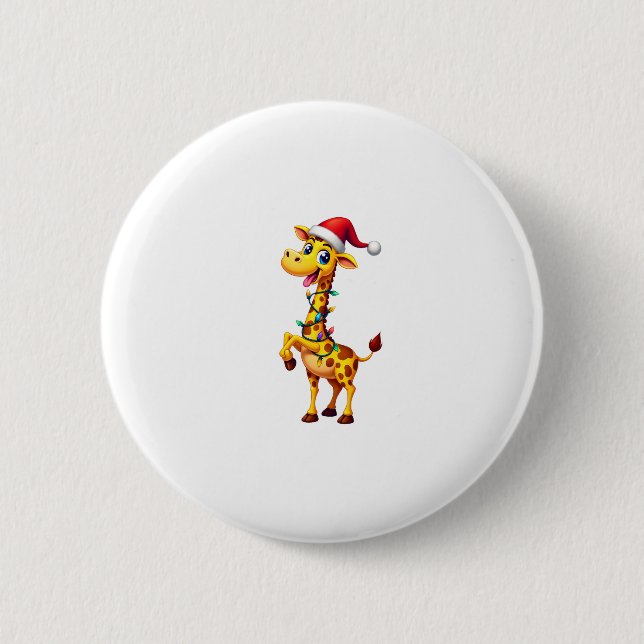 Giraffe Xmas Lighting Funny Santa Giraffe Christma 2 Inch Round Button (Front)