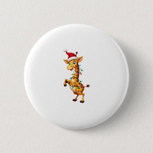 Giraffe Xmas Lighting Funny Santa Giraffe Christma 2 Inch Round Button