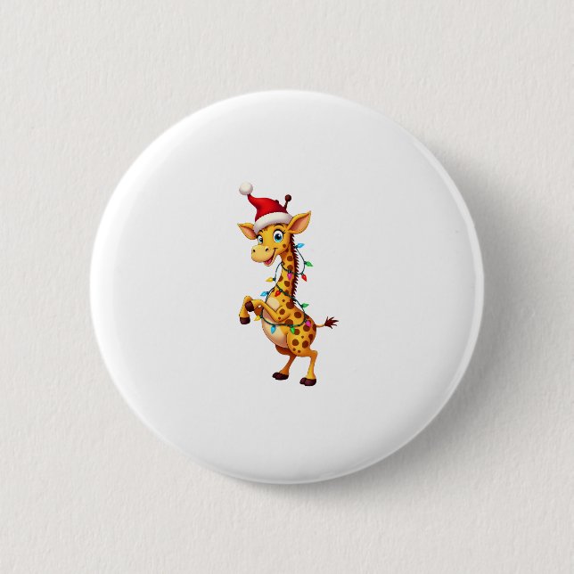 Giraffe Xmas Lighting Funny Santa Giraffe Christma 2 Inch Round Button (Front)