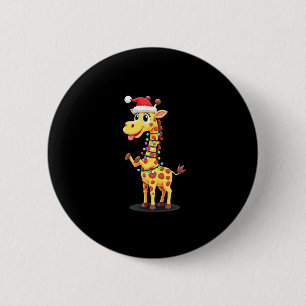 Giraffe Xmas Lighting Funny Santa Giraffe Christma 2 Inch Round Button