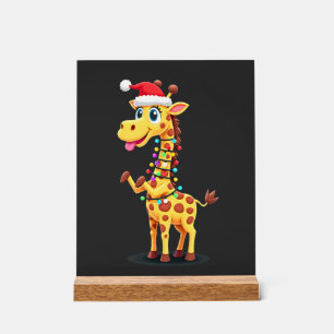 Giraffe Xmas Lighting Funny Santa Giraffe Christma Acrylic Sign