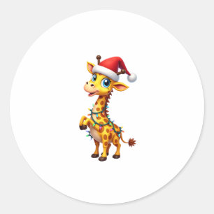 Giraffe Xmas Lighting Funny Santa Giraffe Christma Classic Round Sticker