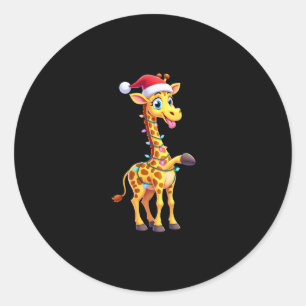 Giraffe Xmas Lighting Funny Santa Giraffe Christma Classic Round Sticker