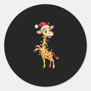 Giraffe Xmas Lighting Funny Santa Giraffe Christma Classic Round Sticker