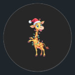 Giraffe Xmas Lighting Funny Santa Giraffe Christma Classic Round Sticker<br><div class="desc">Giraffe Xmas Lighting Funny Santa Giraffe Christmas T-Shirt (1)</div>