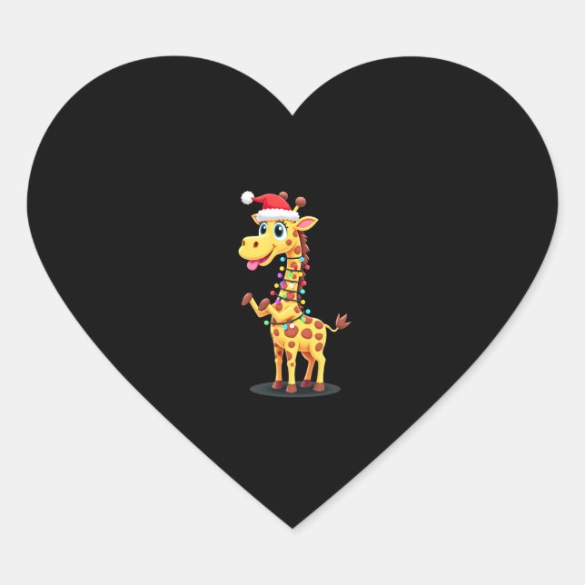 Giraffe Xmas Lighting Funny Santa Giraffe Christma Heart Sticker (Front)