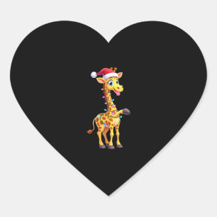 Giraffe Xmas Lighting Funny Santa Giraffe Christma Heart Sticker
