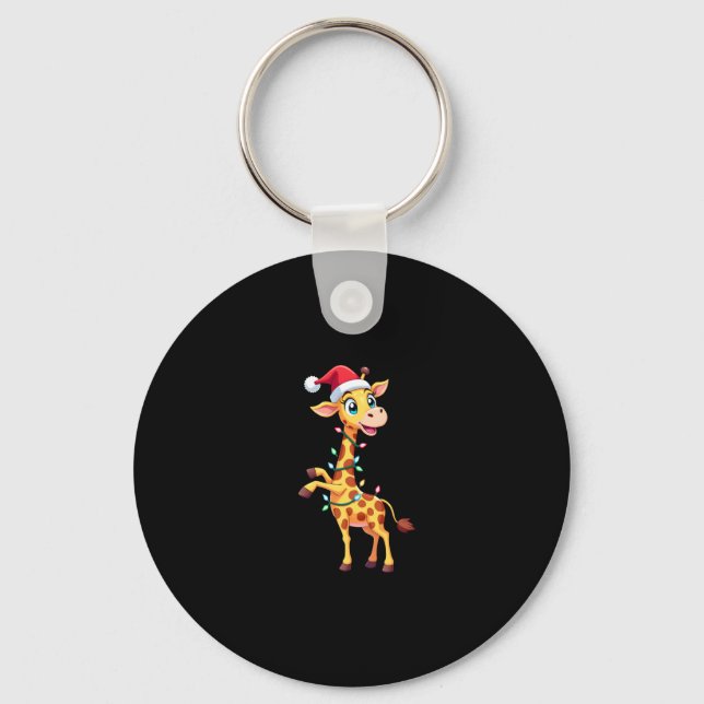 Giraffe Xmas Lighting Funny Santa Giraffe Christma Keychain (Front)