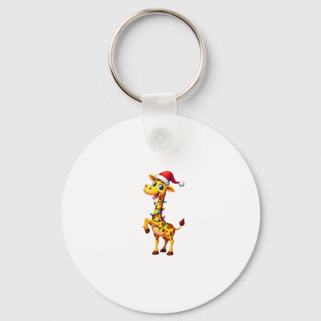 Giraffe Xmas Lighting Funny Santa Giraffe Christma Keychain (Front)