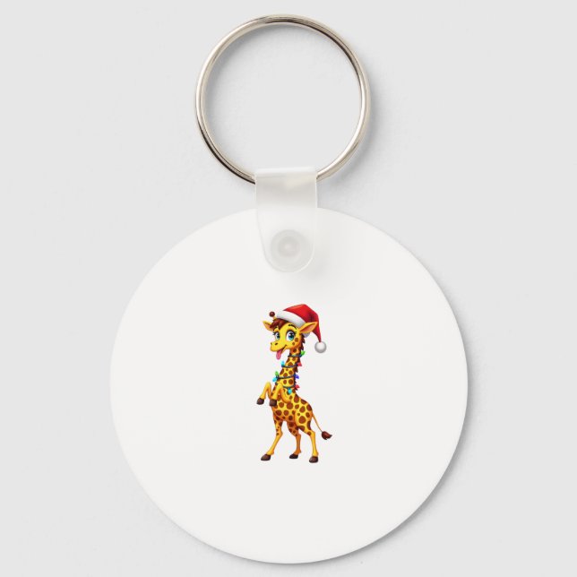 Giraffe Xmas Lighting Funny Santa Giraffe Christma Keychain (Front)
