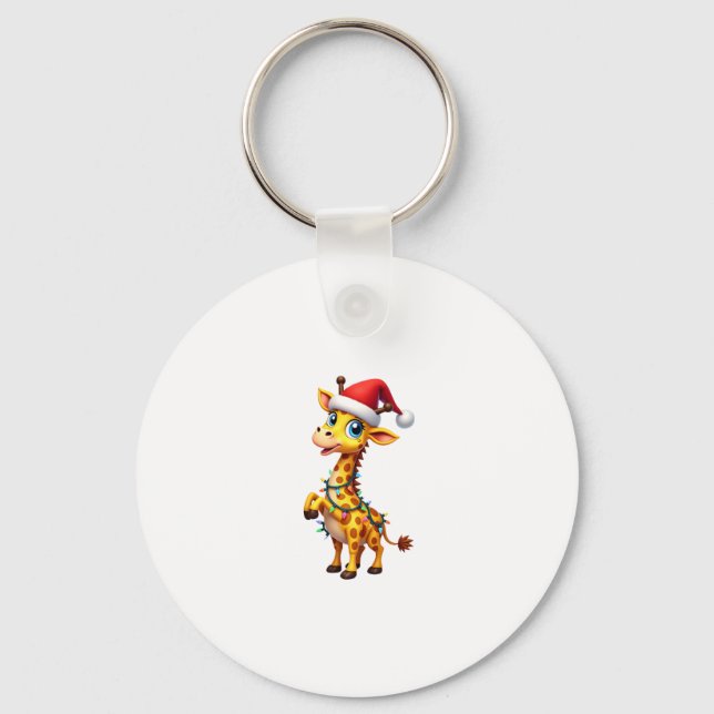 Giraffe Xmas Lighting Funny Santa Giraffe Christma Keychain (Front)