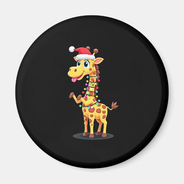 Giraffe Xmas Lighting Funny Santa Giraffe Christma Magnet (Front)