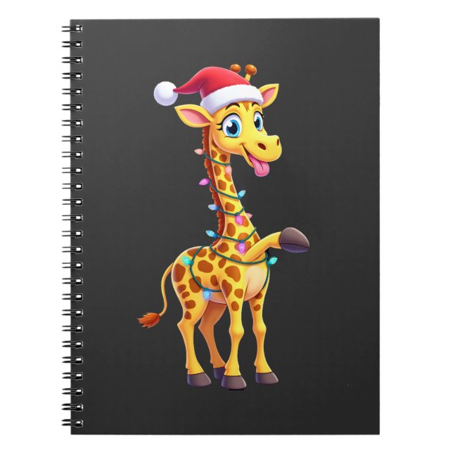 Giraffe Xmas Lighting Funny Santa Giraffe Christma Notebook (Front)