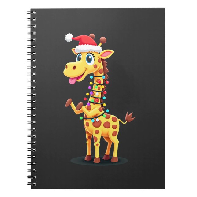 Giraffe Xmas Lighting Funny Santa Giraffe Christma Notebook (Front)