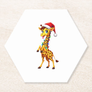 Giraffe Xmas Lighting Funny Santa Giraffe Christma Paper Coaster