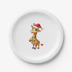 Giraffe Xmas Lighting Funny Santa Giraffe Christma Paper Plate